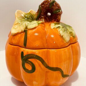 VNTG Pumpkin Royal Norfolk Candy/Cookie Jar 6.75" W/Lid Fall Autumn Thanksgiving